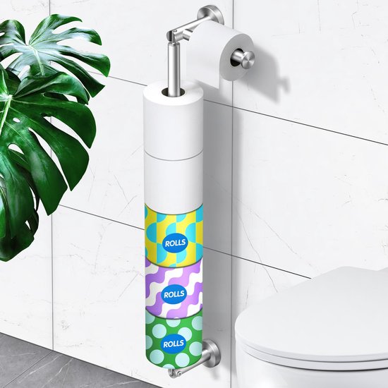 Omuotaut Kattentoiletpapierhouder, zwart metalen wandgemonteerde toiletpapierstandaard, voor zeven rollen