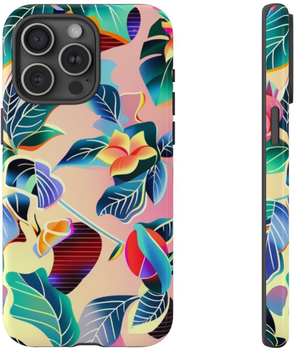 Levendig Tropisch Bloemenpatroon – Telefoonhoesje Geschikt voor iPhone 15 Pro Max