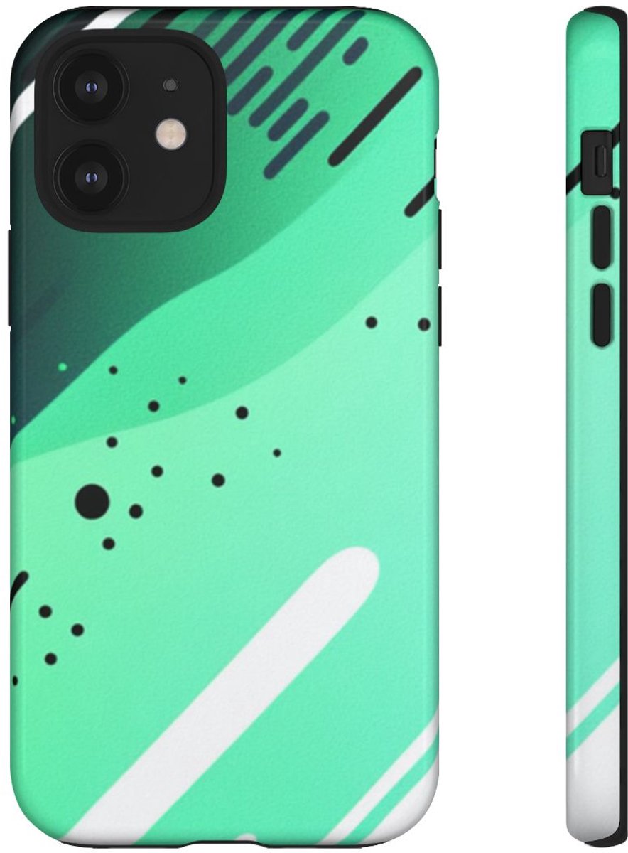 Geometrisch Groen-Zwart Abstract Patroon – Telefoonhoesje Geschikt voor iPhone 12