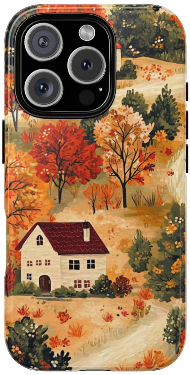 Herfstlandschap met Huizen – Telefoonhoesje Geschikt voor iPhone 16 Pro