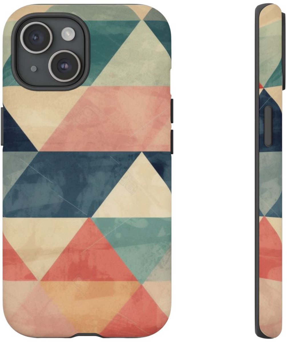 Gedempt Geometrisch Driehoekpatroon – Telefoonhoesje Geschikt voor iPhone 15