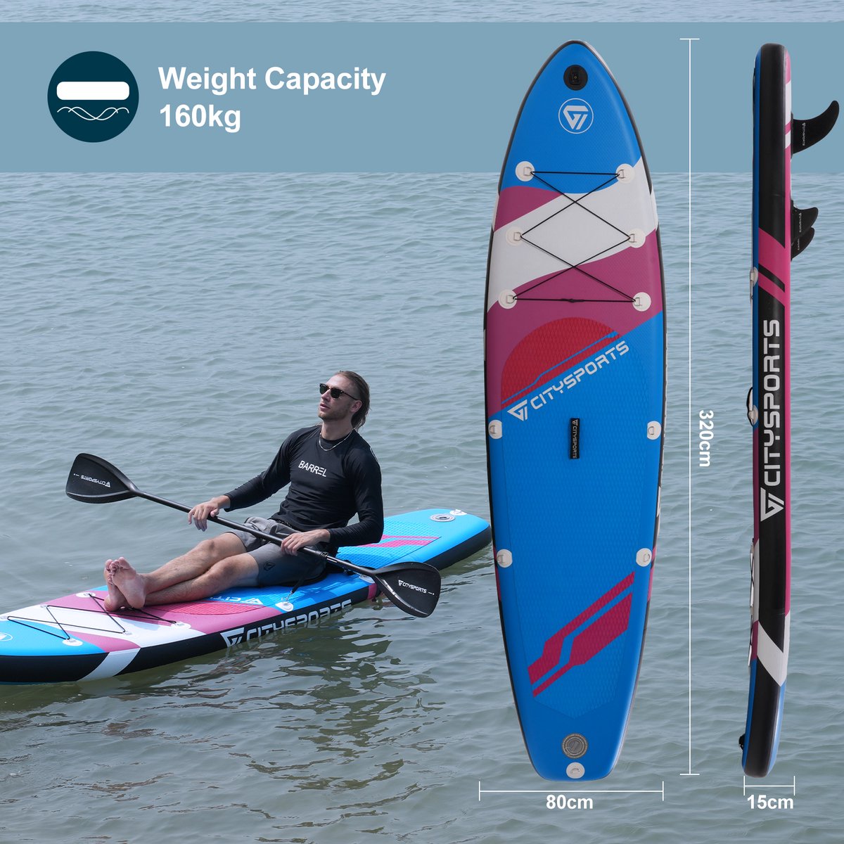 CITYSPORTS SUP Board - Paddle Board - Opblaasbaar Paddle Board - Verstelbare Peddel - Complete Set - 320 cm - Max. 160 kg – foto 6