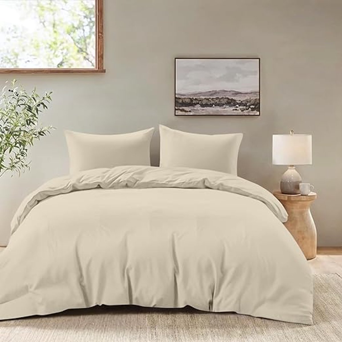Azalia Dekbedovertrek 260x240 cm met 2 kussenslopen 65x65 cm - Beige - 260x240 volwassen bedset van 100 procent microvezel - gecertificeerd vrij van chemicaliën (Oeko TEX)