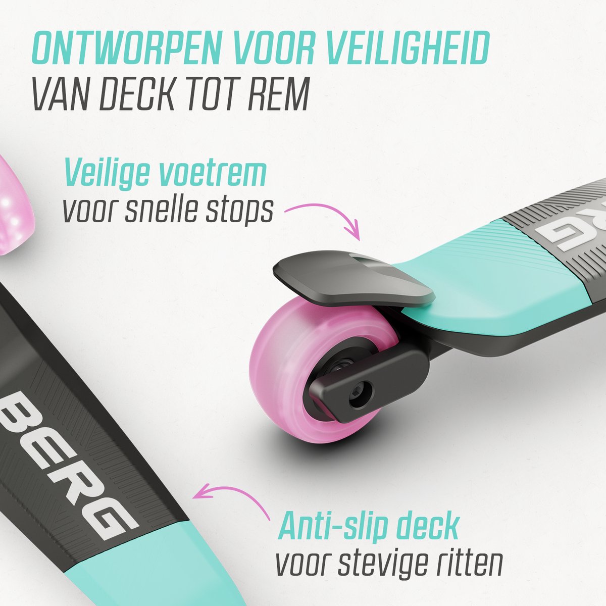 BERG Nexo Kinderstep - Step 3 wielen - Vanaf 2 jaar - Opvouwbaar - In hoogte verstelbaar - Incl. LED-deck + LED wielen - Mint — afbeelding 8