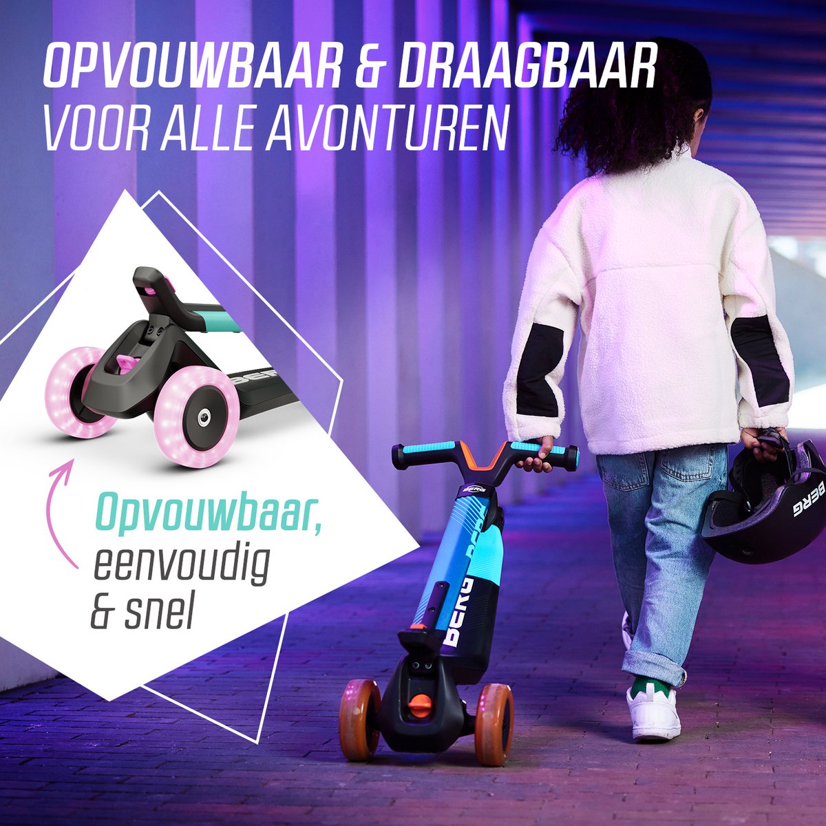 BERG Nexo Kinderstep - Step 3 wielen - Vanaf 2 jaar - Opvouwbaar - In hoogte verstelbaar - Incl. LED-deck + LED wielen - Mint — afbeelding 4