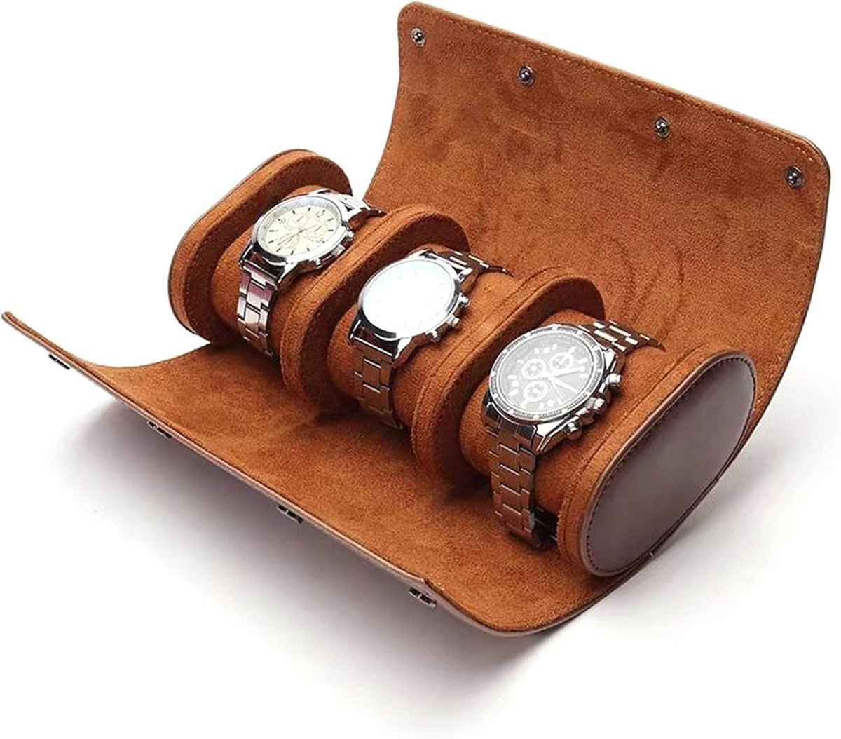 Dopoy Horlogebox op Rol, Reiskoffer, Horlogebox met 3 Vakken voor Heren, Retro Horloge Organizer van PU Leer, Vintage Display Case voor Horlogesieraden