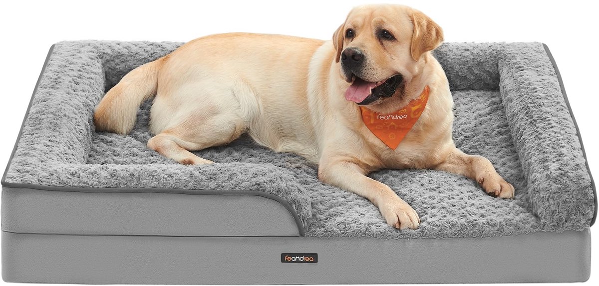 Feandrea orthopedisch hondenbed voor grote honden, waterdichte hondensofa met afneembare pluche hoes, 106 x 81 x 18 cm, duifgrijs PGW253G01