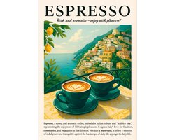 Espresso Poster Ingelijst– A3 Formaat 30x40cm – Zwarte Lijst Inbegrepen – Italiaanse Koffie Wanddecoratie