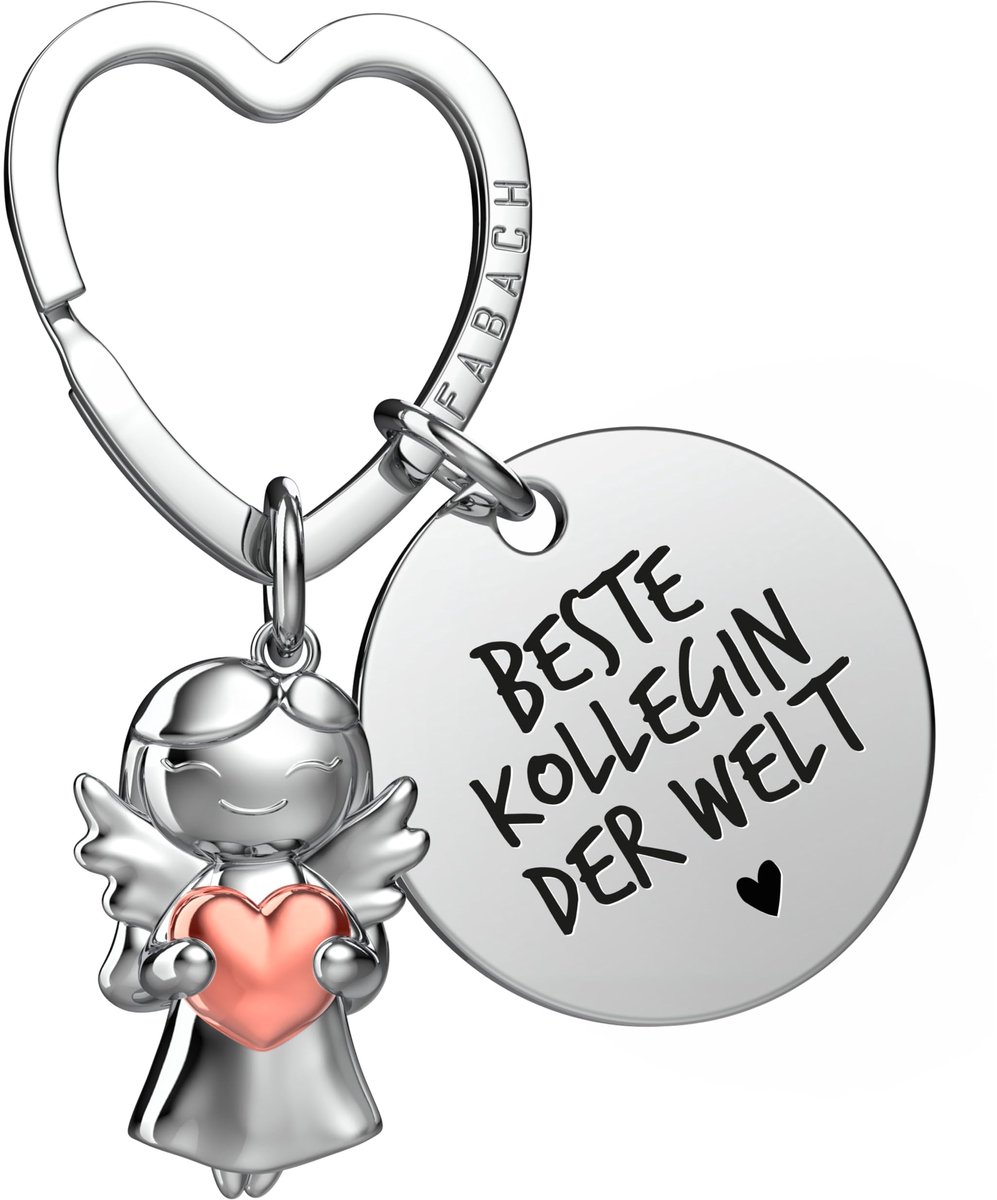 FABACH Beste Collega Sleutelhanger Beschermengel Geluksbrenger met Hart en Gravure - Afscheid Collega Afscheidscadeau - Cadeaus Werk Collega Cadeau voor Collega met Hart