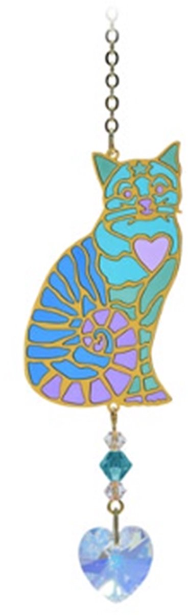 Suncatcher/Zonvanger/Zonnevanger - Sitting Cat Heart Aurora - Crystal Dreams - Handgemaakt - 20mm Kristal - L20cm