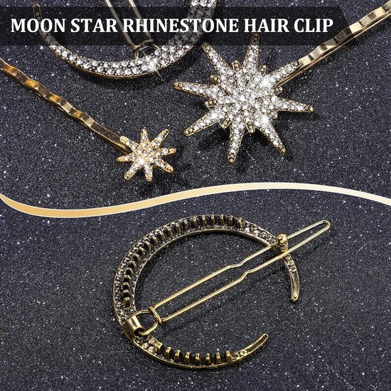 AOZUO Pack of 6 Star Metal Hair Clips Accessories, Ladies Star Moon Hair Accessories with Rhinestones, Hairpins for Bridal and Weddings, Hair Accessories for Women and Girls(Gold + Silver) van AOZUO — afbeelding 4