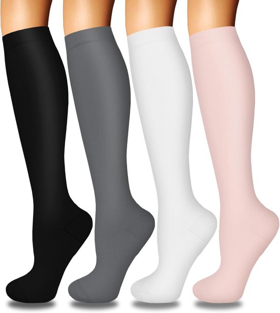 4 paires de chaussettes de compression pour femmes, pour une bonne circulation sanguine – Soutien optimal pour l'allaitement, la course, le sport et les voyages (SM)