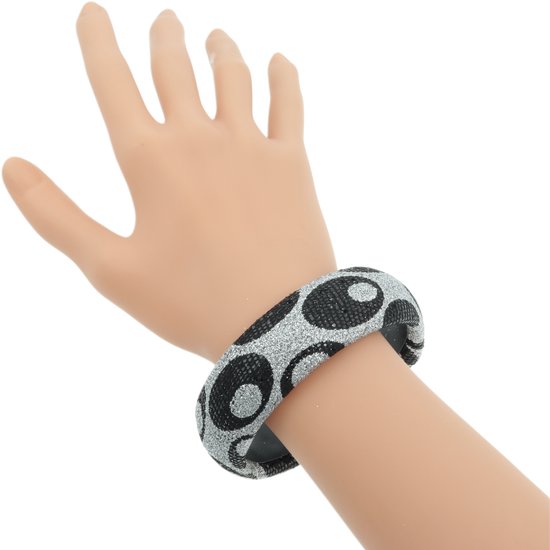 Behave Festive bracelet dames - bracelet glam - paillettes gris noir