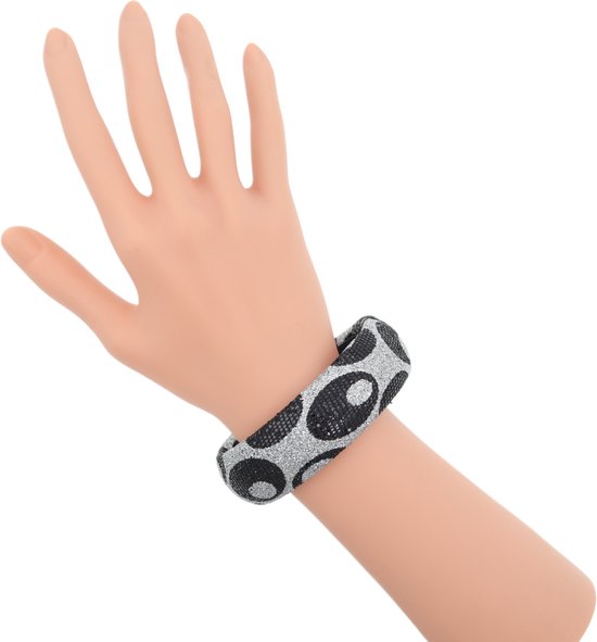 Behave Festive bracelet dames - bracelet glam - paillettes gris noir
