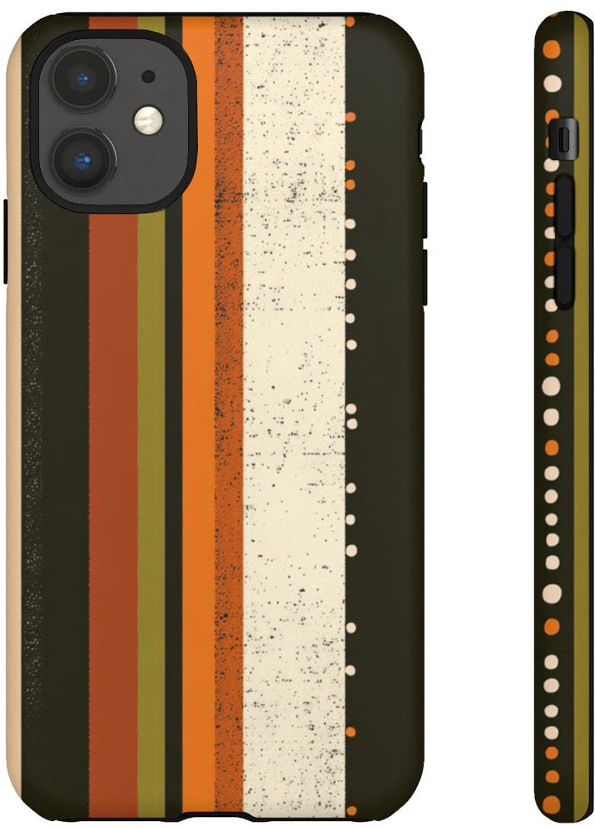 Retro Verticale Strepen en Stippenpatroon – Telefoonhoesje Geschikt voor iPhone 11