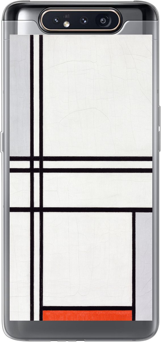 Telefoonhoesje Geschikt voor Samsung Galaxy A80 hoesje - Compositie 1 met rood en grijs - Piet Mondriaan - Siliconen Telefoonhoesje Telefoonhoesje