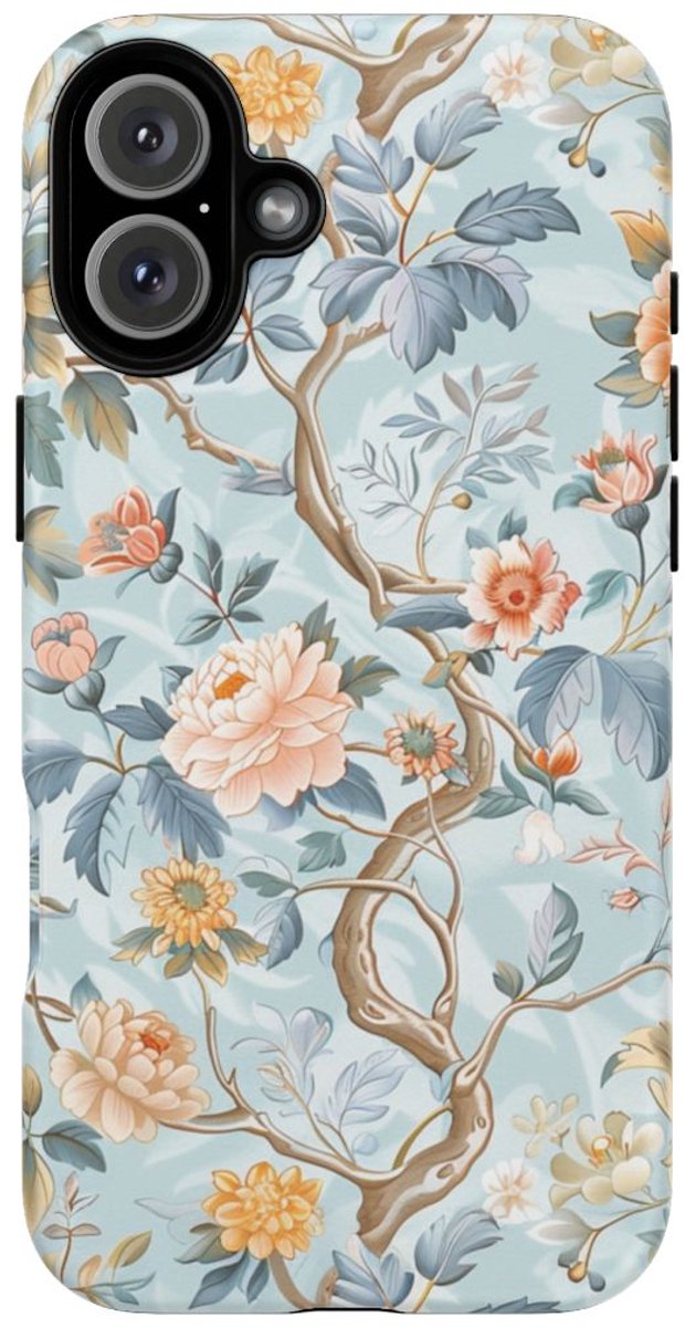 Pastel Chinoiserie Bloemenpatroon – Telefoonhoesje Geschikt voor iPhone 16 Plus