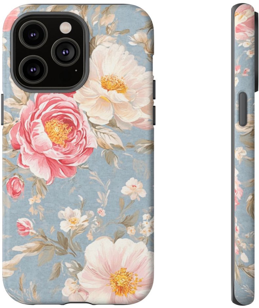 Romantisch Roze-Wit Bloemenpatroon – Telefoonhoesje Geschikt voor iPhone 14 Pro Max
