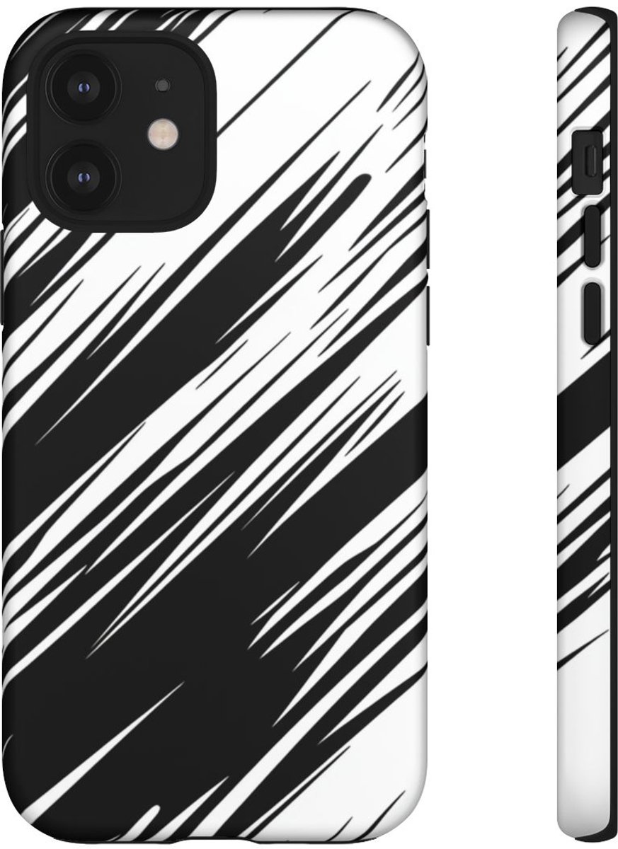 Zwart-Wit Snelheidslijnenpatroon – Telefoonhoesje Geschikt voor iPhone 12