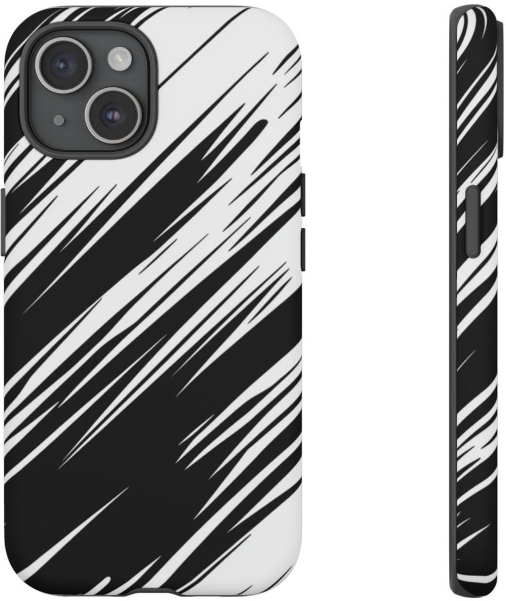 Zwart-Wit Snelheidslijnenpatroon – Telefoonhoesje Geschikt voor iPhone 15