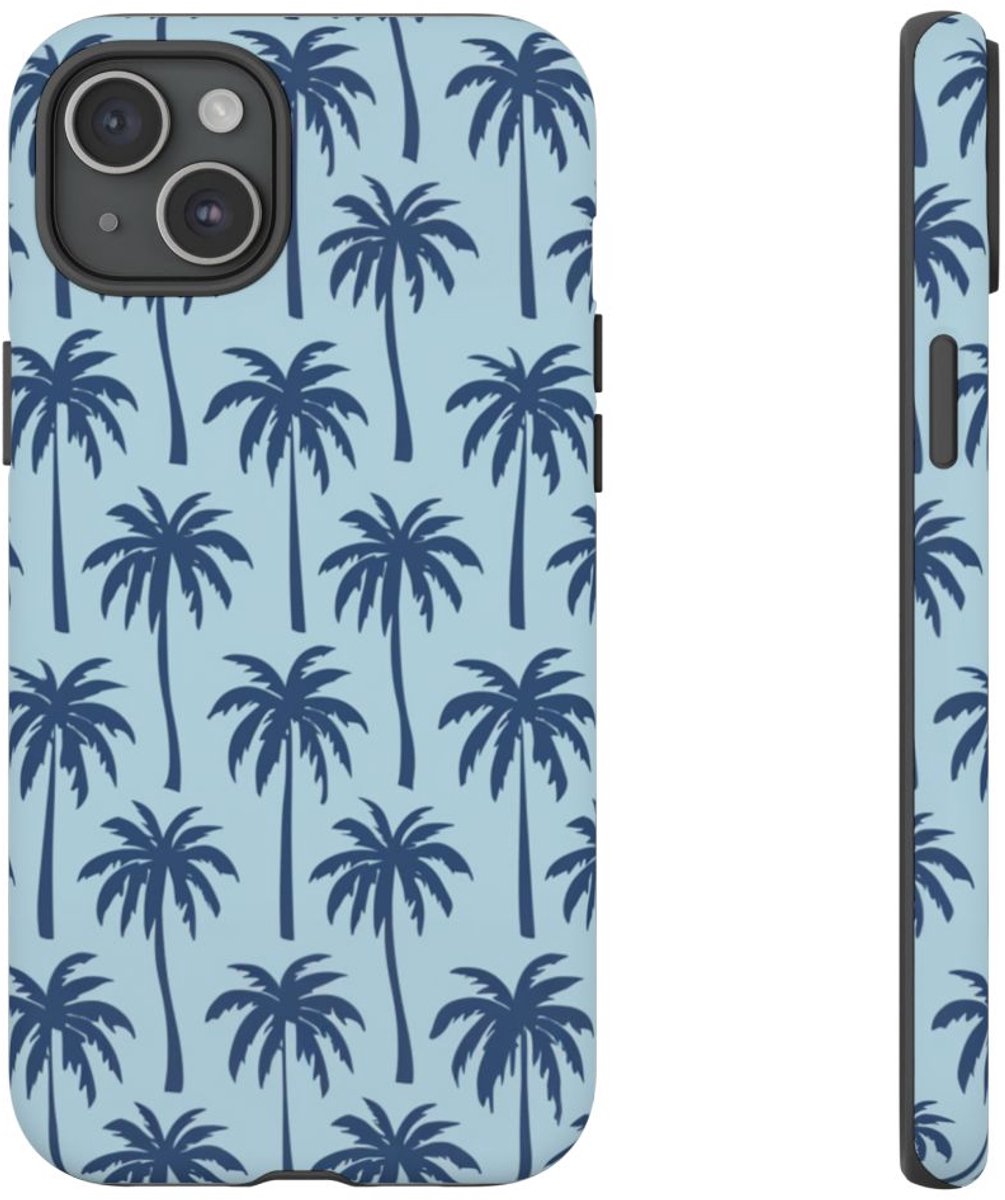 Blauw Palmbomenpatroon – Telefoonhoesje Geschikt voor iPhone 15 Plus