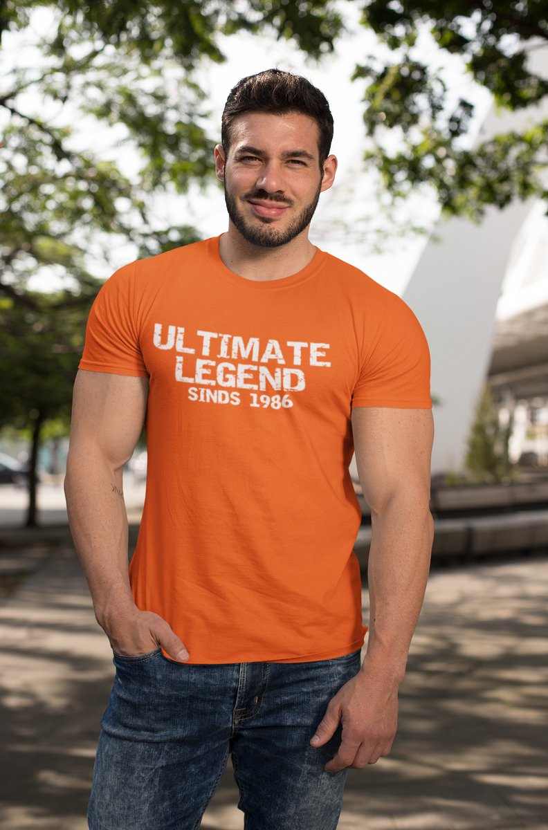 1986 Jaar Oranje T-shirt heren - Maat XXL - Ultimate Legend - Verjaardag Cadeau Mannen - Limited Edition