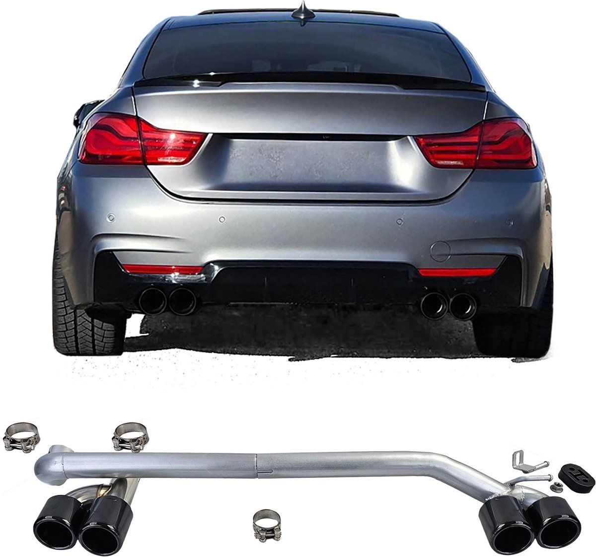4 X Uitlaat + Sierstuk Ombouw set Black Tips Bmw 440i Sport Look Geschikt Voor BMW 4 Serie F32/F33/F36 (2013–2021)