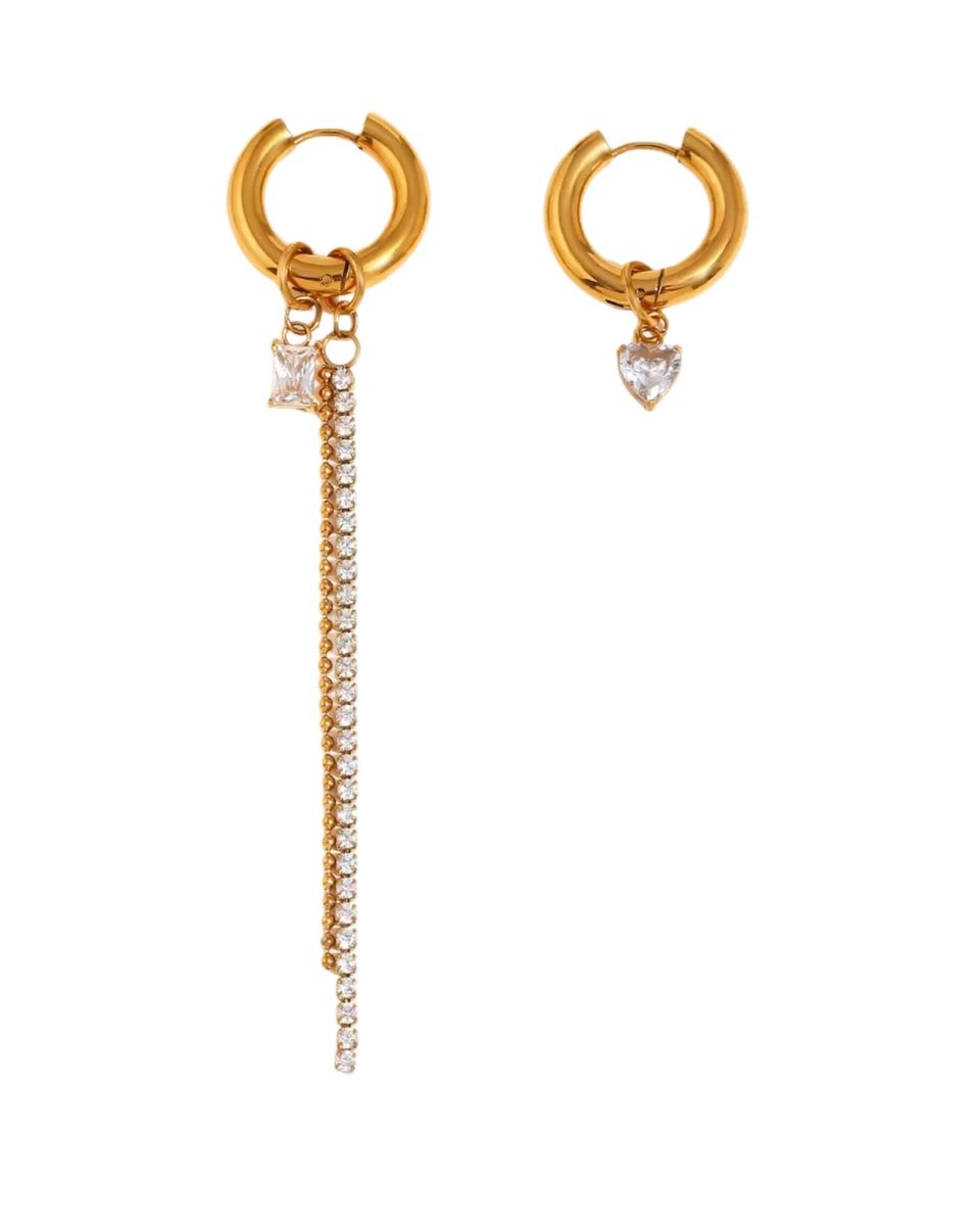 Cliste Couture - Rhinestone lange ketting en sierlijke hart-hoop Ear Party Oorbellen set- Sieraden - Oorbellen Dames - Verguld - Oorbellen - Goudkleuring