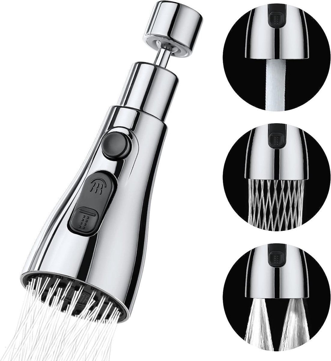 Kraan opzetstuk - 360 graden draaien - 3 standen - Keuken Tap G1/2 - Kraankop - Afwassen - Keukenkraan - Waterbesparend - Flexibele kraankop - Verlengstuk - Kraanonderdelen - Roterende kraanslang - Kraan mondstuk - zilver