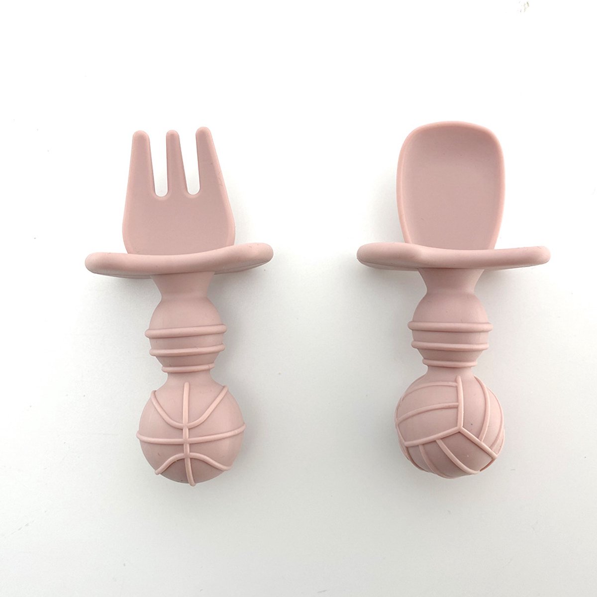 Image of 6Siliconen babylepel en vork voedingsset -Anti-verstikkingsservies voor zelfvoeding van baby's, geschikt voor 3Baby-led weaning voor baby's jonger dan 6 maanden (roze, groen en beige)
