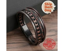 Vevilon Vaderdag Cadeau pakket - Handgemaakte Leren Armband Heren Giftset - Inner Boldness - Bruin- RVS - 21 CM - Luxe Sieradendoos Cadeauset - Origineel Cadeau voor Mannen Verjaardag, Papa, Vriend, Vader, Opa - Geschenkset