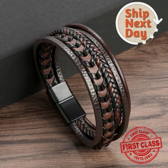 Vevilon Vaderdag Cadeau pakket - Handgemaakte Leren Armband Heren Giftset - Inner Boldness - Bruin- RVS - 21 CM - Luxe Sieradendoos Cadeauset - Origineel Cadeau voor Mannen Verjaardag, Papa, Vriend, Vader, Opa - Geschenkset
