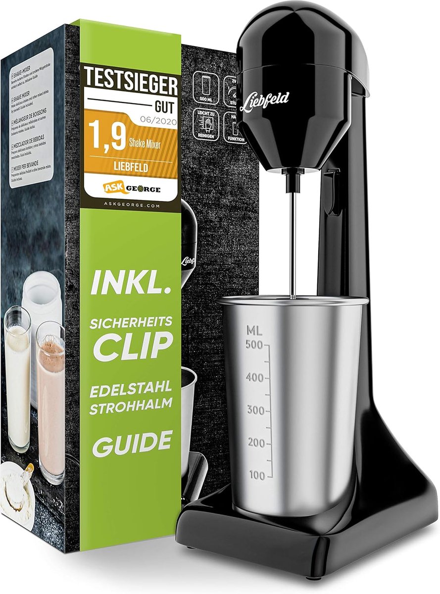 Elektrische Shaker & Staafmixer – 500ml RVS Beker – Proteïneshake, Smoothie & Frappe Mixer – Voor Fitness, Eiwitten & Melkshakes