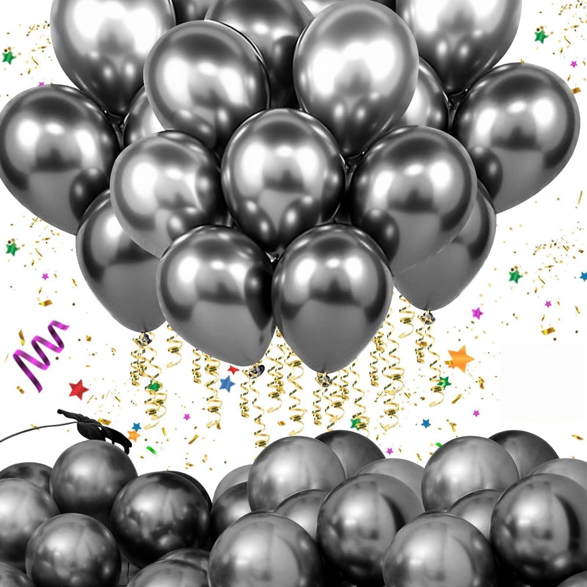 Loha-party®Chroom ballonnen 50 stuks 12 inch metalen ballonnen glanzende ballonnen metalen feest latex ballonnen voor verjaardag bruiloft babyshower kerstdecoraties (Zwartkleurig - 50 stuks)
