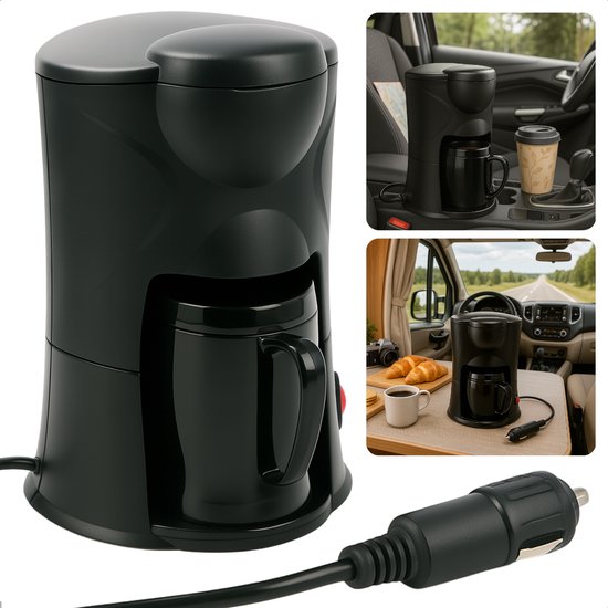 Foto: Cheqo koffiezetapparaat voor auto 12v draagbare koffiemachine met autostekker reiskoffiezetapparaat voor kamperen caravan vakantie compacte elektrische koffiezetter koffie onderweg espressomachine 12v