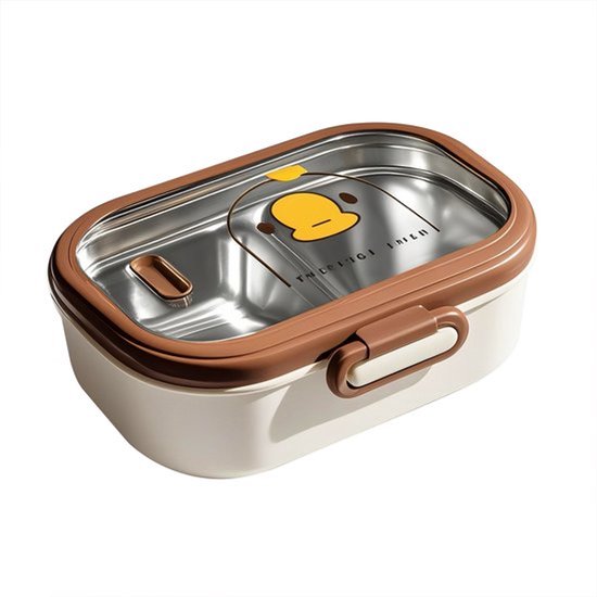Lunch box - Bento box - Lunch box adulte - Lunch box enfant - Lunch box inox - Lunch box compartimentée - Lunch box - Hermétique et anti-fuite - Sans BPA - Marron