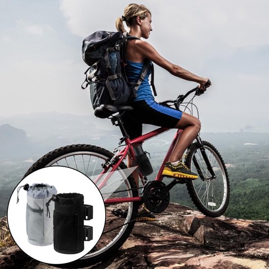 Fiets beker houder - 2 stuks - Universele Bekerhouder - Bidonhouder met Klittenband - Bekerhouder Fiets - Bekerhouder - Bidonhouder Fiets - Geschikt voor Cruiser, Mountainbike, Scooter, Vouwen, Racefiets - zwart/grijs — afbeelding 2