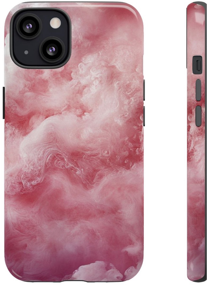 Roze en Witte Wolkenstructuur – Glanzend Stevig Telefoonhoesje Geschikt voor iPhone 13