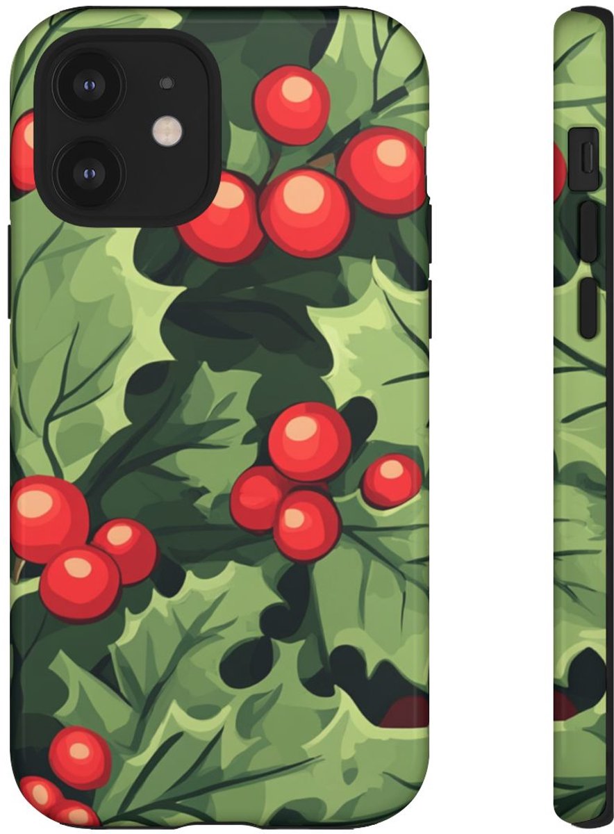 Feestelijk Hulstmotief met Glanzende Afwerking – Telefoonhoesje Geschikt voor iPhone 12