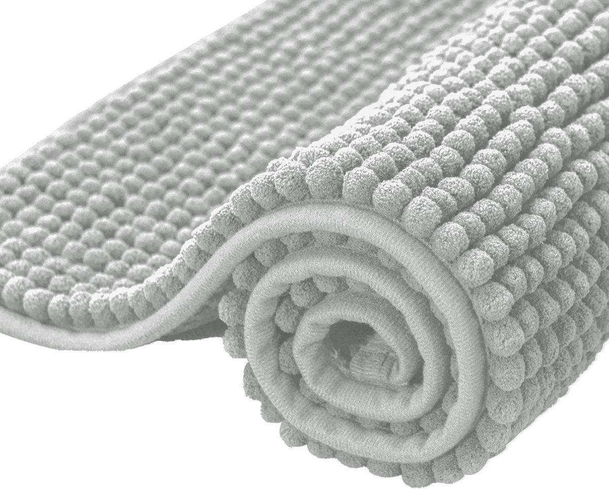 Ibenzoa® Bodemvaste Chenille Badmat in Lichtgrijs met Superieure Waterabsorptie en Wasbaarheid