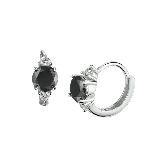 Glams klapoorringen zwart en wit zirkonia - 11 mm - Zilver