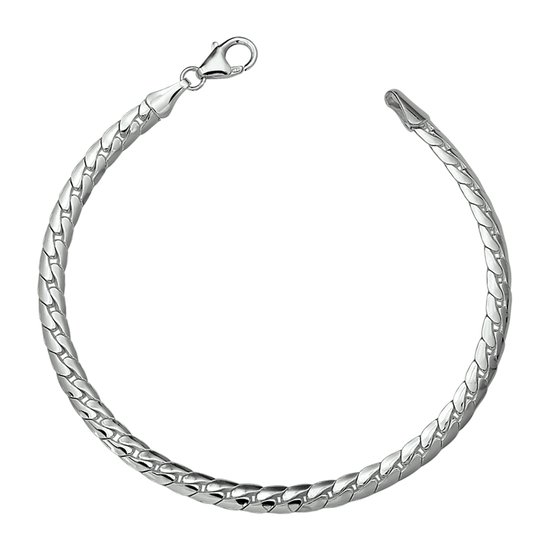 Bracelet gourmette argenté avec une maille gourmette bombée et plate. Le bracelet mesure 4,5 mm de large et est doté d'un fermoir mousqueton.