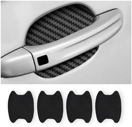 4 stuks koolstofvezel deurgreephoezen - leren autodeurgreepsticker - universele autodeurgreepbeschermfolie - zwart