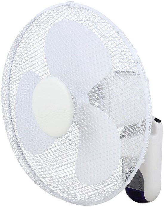 Wandventilator wit 40 cm met afstandsbediening, 45W motor, 3 snelheden, zwenk- en kantelfunctie, muurventilator