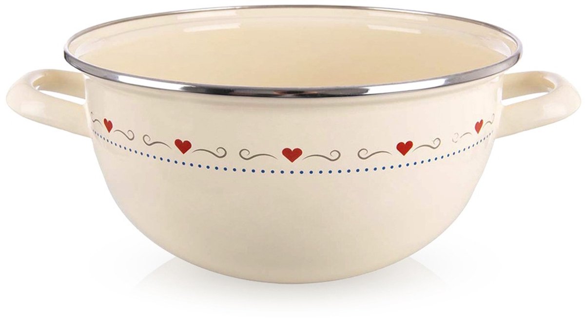 Schaal Geëmailleerd met Handgrepen Crème TONCA 33 cm, 5 l - Fruitschaal - Serveerschaal - Schaaltje