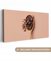 Canvas schilderij 160x80 cm - Exclusieve wanddecoratie Chocola - Hout - Lepel - Muurdecoratie woonkamer - Slaapkamer decoratie - Kamer accessoires - Schilderijen op canvas