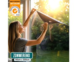 Homewell Zonwerende HR+ HR++ en HR+++ Raamfolie 90x300cm - UV protectie - Isolerend & Zelfklevend- Zwart Tint 39%
