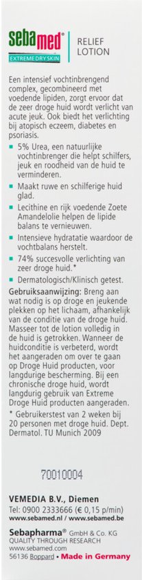Sebamed Relief Lotion, intensief vochtinbrengend voor de extreem droge huid, met 5% ureum.