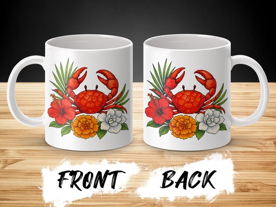 Krab met bloemen mok, tropische mok, zomer mok, unieke mok, cadeau voor krabliefhebbers, strand thema mok