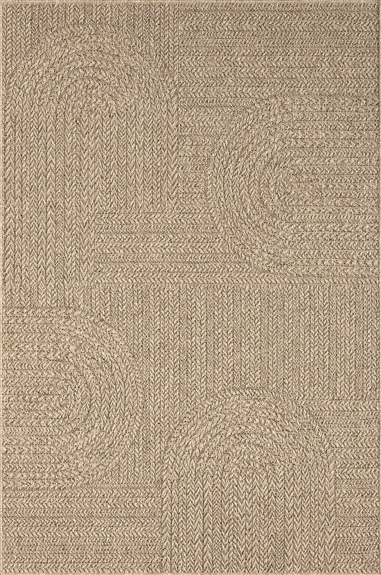 Mia's Teppiche Soil - Tapis d'intérieur et Plein air robuste, aspect jute naturel avec motif circulaire, résistant aux intempéries, adapté aux terrasses et aux jardins, 60 x 180 cm